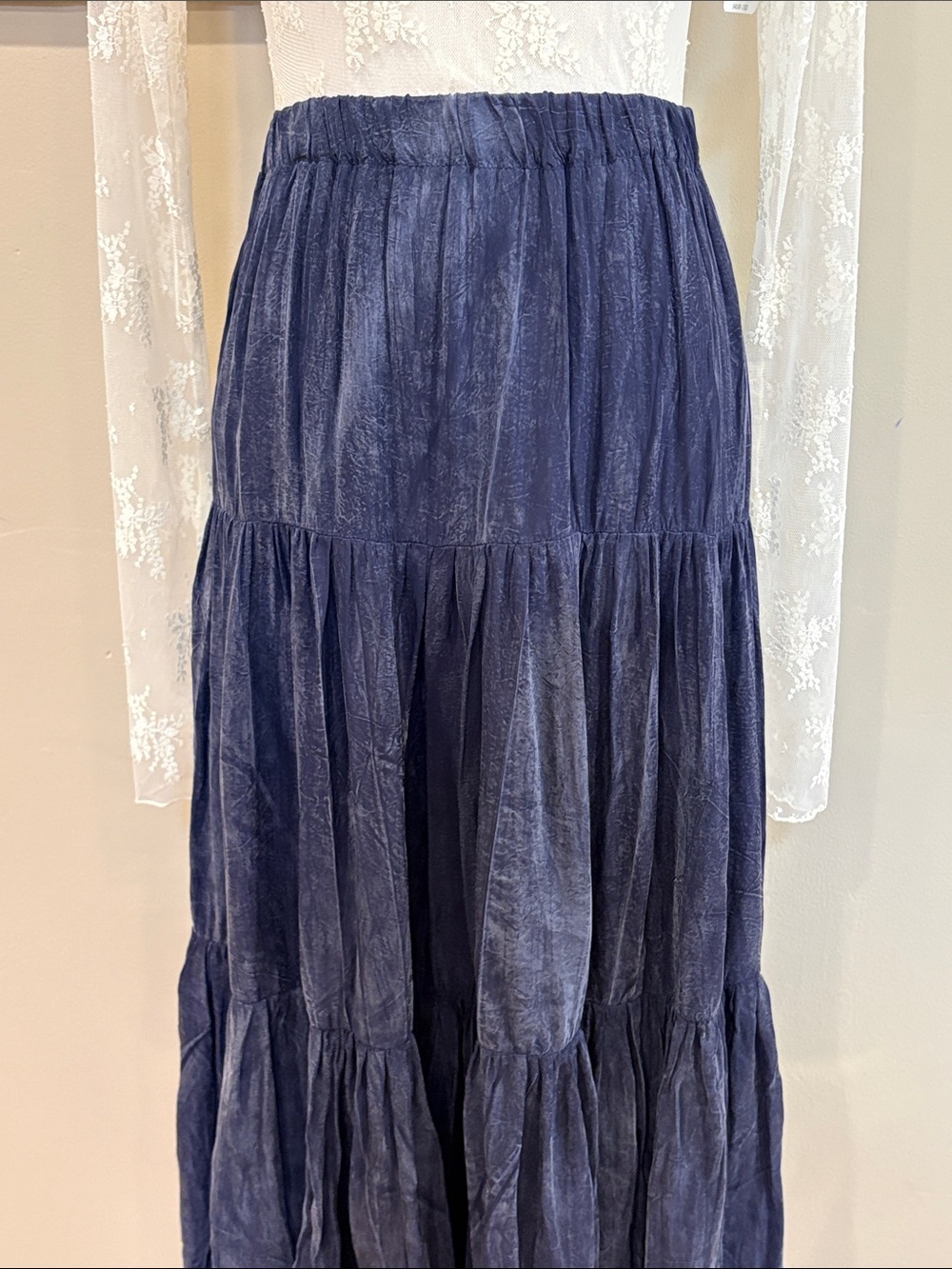 Vintage Happy Trails Western Navy Blue Tiered Broomstick Maxi Skirt One Size - Picture 3 of 14